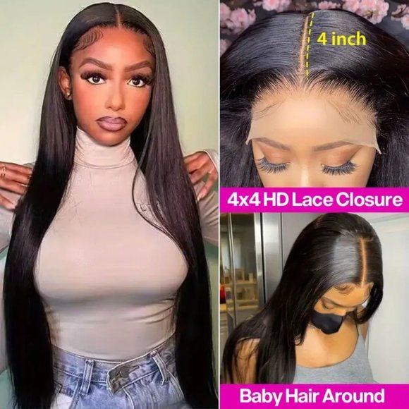 150% Density Straight Human Hair Wig with HD Transparent Lace Front Closure - Picture 5 of 5